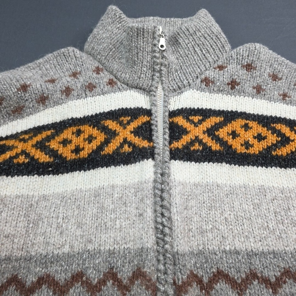 Vintage Hand Knit Cowichan Style Sweater Size L Wool Western Please See Photos - Picture 2 of 8